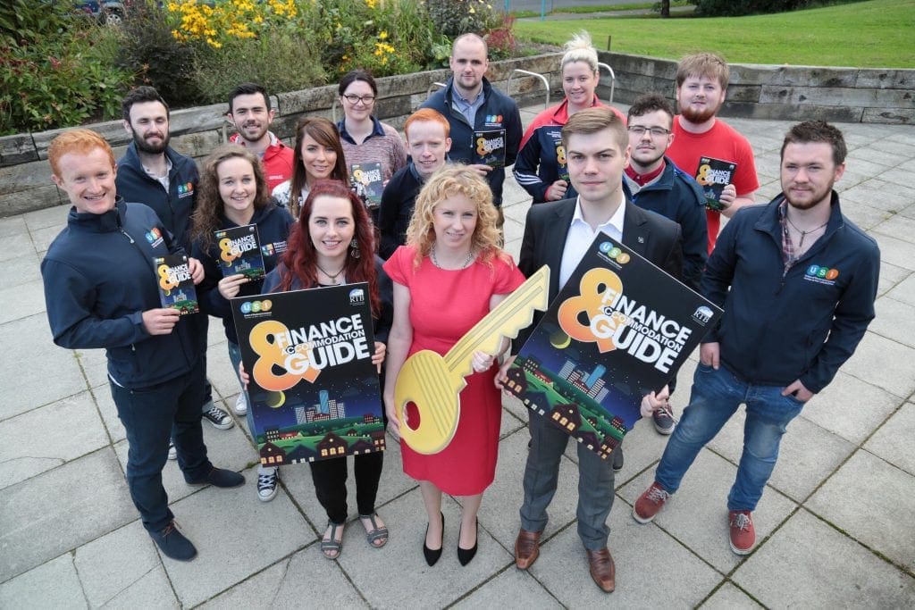 NO REPRO FEE. Maynooth University, 30/08/2016. Pictured here at the launch of the USI and RTB Finance and Accommodation Guide were Annie Hoey, USI President (left), Ms. Rosalind Carroll, Director of the Residential Tenancies Board and Dillon Grace, Maynooth Students Union President with USI officers from across Ireland. The guide has a rent book and inventory checklist included, so students can record any damages or missing utensils at the start of the lease, and not be penalised unfairly on their deposit. The guide also provides information on finance and gives budgeting tips for students to financially manage the college year.  Pic: Alan Rowlette ENDS Contact: Annie Hoey, USI President, 087-6776636 Dillon Grace, Maynooth Students Union President, 01-7086436 Jack Leahy, USI Deputy President, 0861303101 For media requests email Fiona.omalley@usi.ie or call 0874495695 USI is the national representative body for the 354,000 students in third level education on the Island of Ireland.  We are a membership organisation  our members are our affiliated Students Unions around Ireland, North and South.