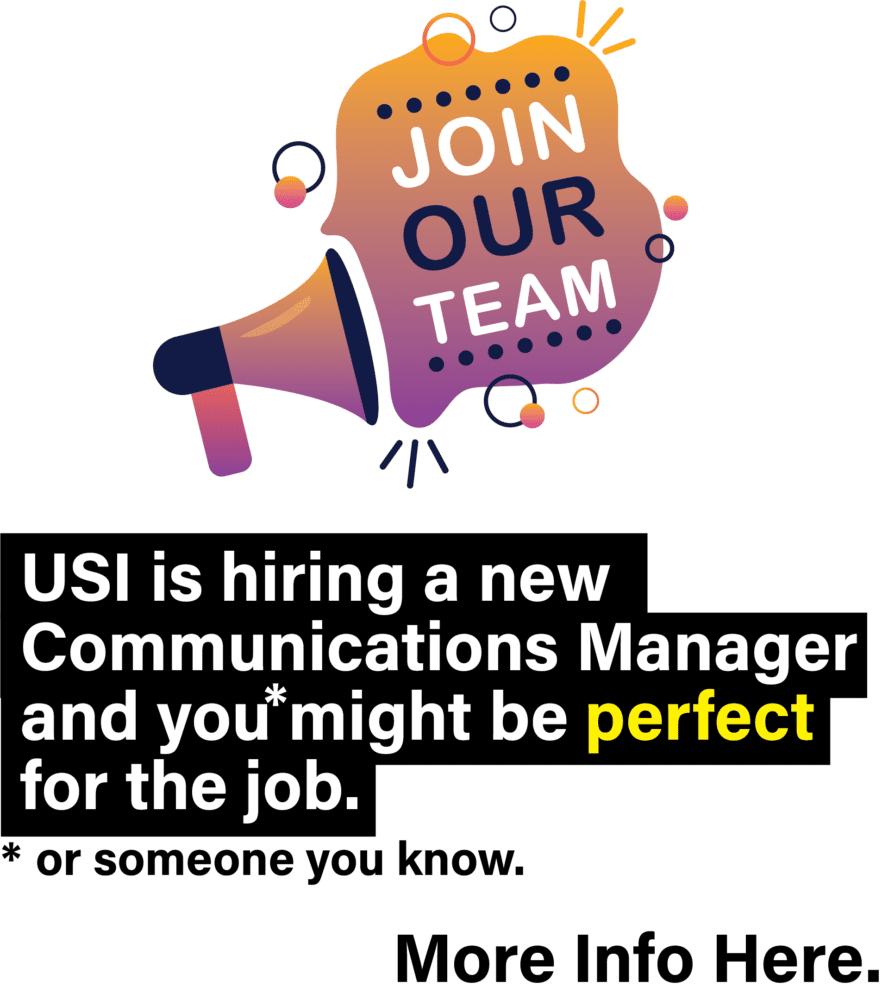 This is a graphic advertising the role of Communications Manager with USI